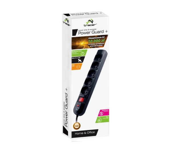 Tracer Listwa zasilająca TRACER 5m (5 gniazd) PowerGuard Black (TRA - 1412230 - zdjęcie